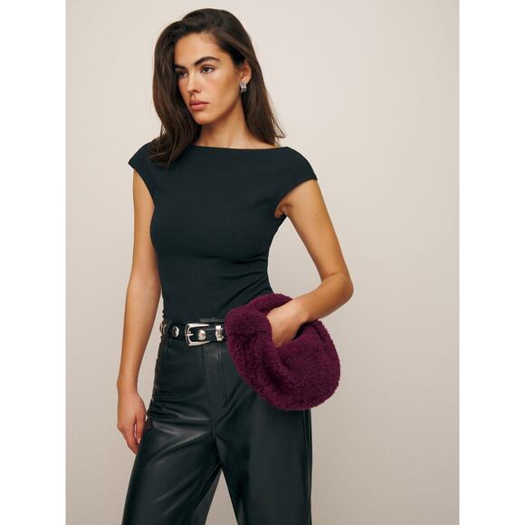 Reformation Darra Boat Neck Knit Top Black - S - Picture 1 of 6